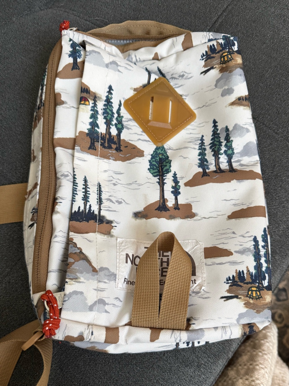 The North Face Cream Canvas Slingpack with Trees and Tents